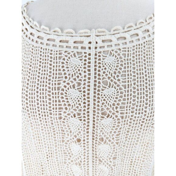 Sparrow Women Cream Batwing Sleeve Crochet Lace Cotton Poncho Size Medium - Picture 12 of 15